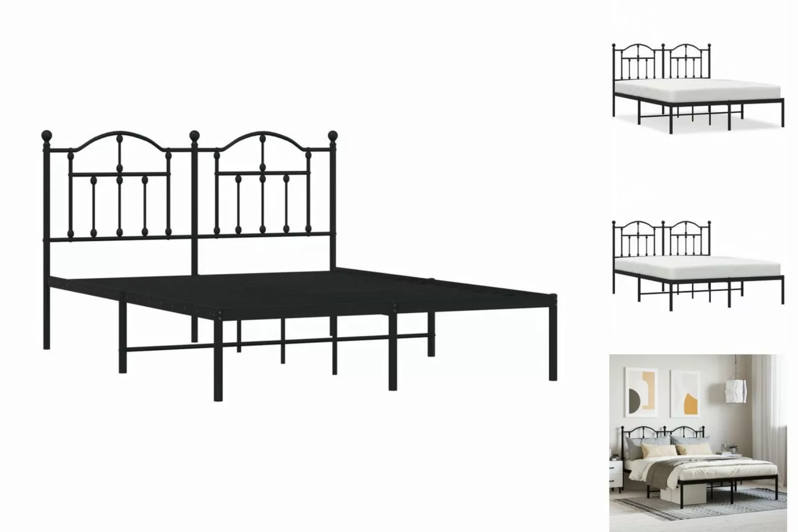 vidaXL Bettgestell Bettrahmen mit Kopfteil Metall Schwarz 140x190 cm Bett B günstig online kaufen