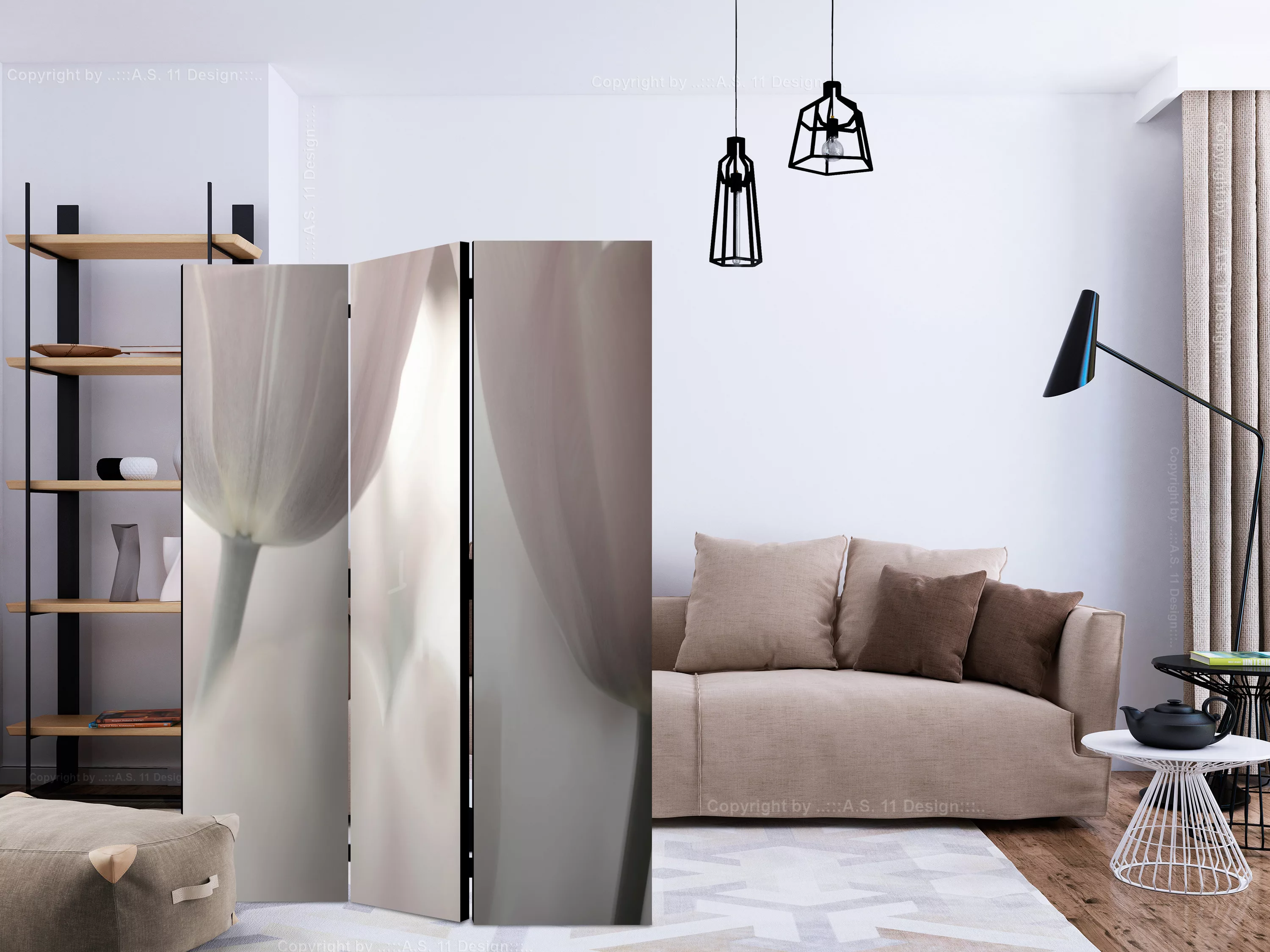 3-teiliges Paravent - Tulips Fine Art - Black And White [room Dividers] günstig online kaufen