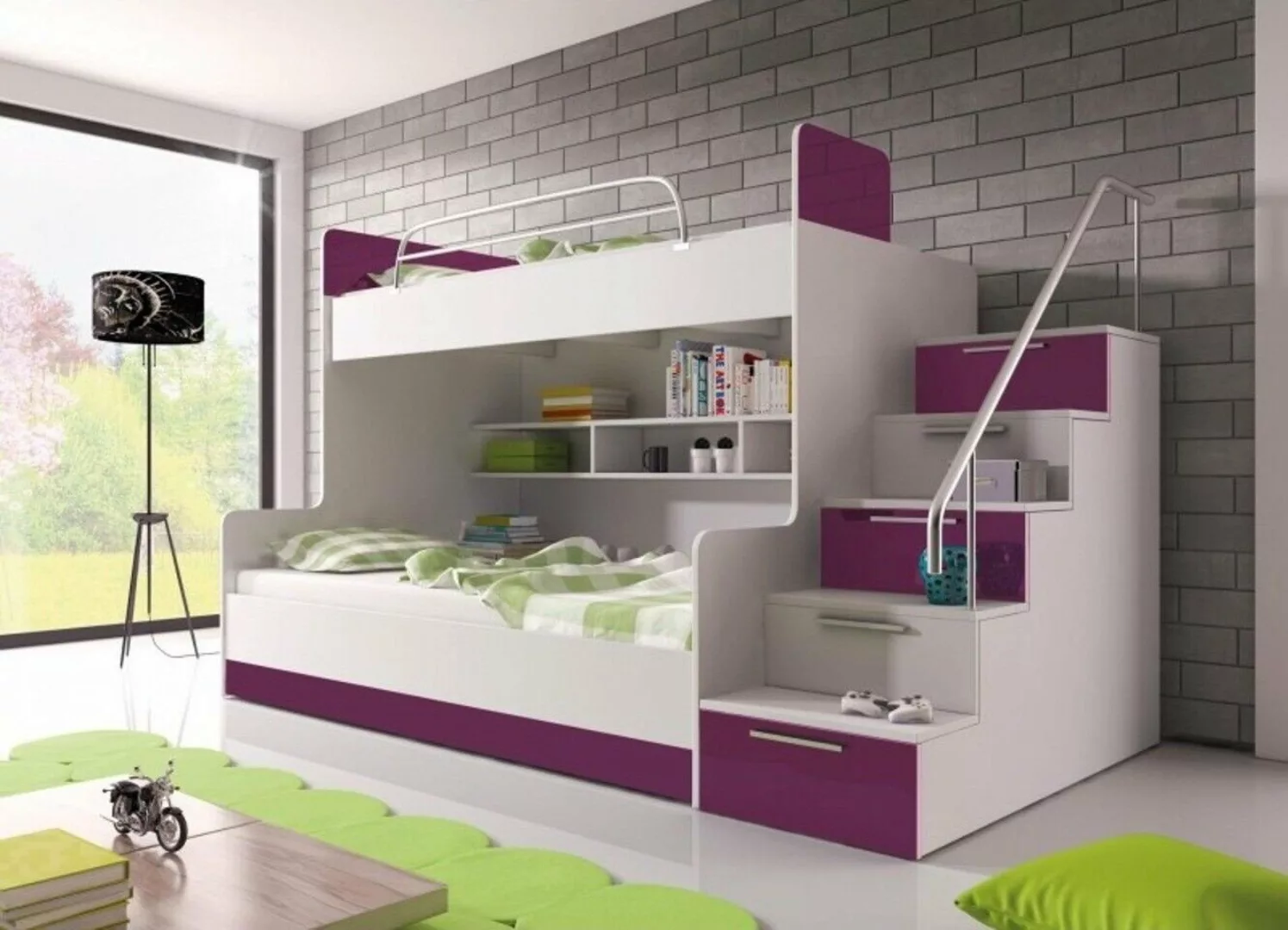 JVmoebel Hochbett Lila Doppelstockbett Etagen Bett Kinderzimmer Betten Hoch günstig online kaufen