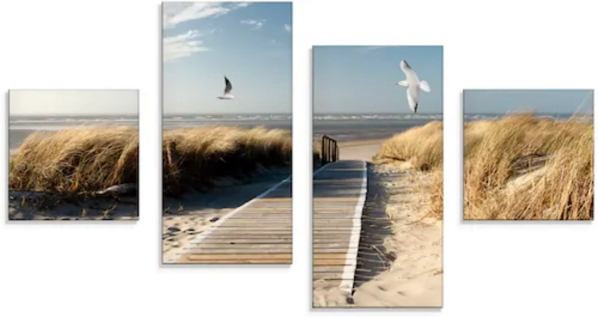 Artland Glasbild "Nordseestrand auf Langeoog mit Möwen", Strand, (4 St.) günstig online kaufen