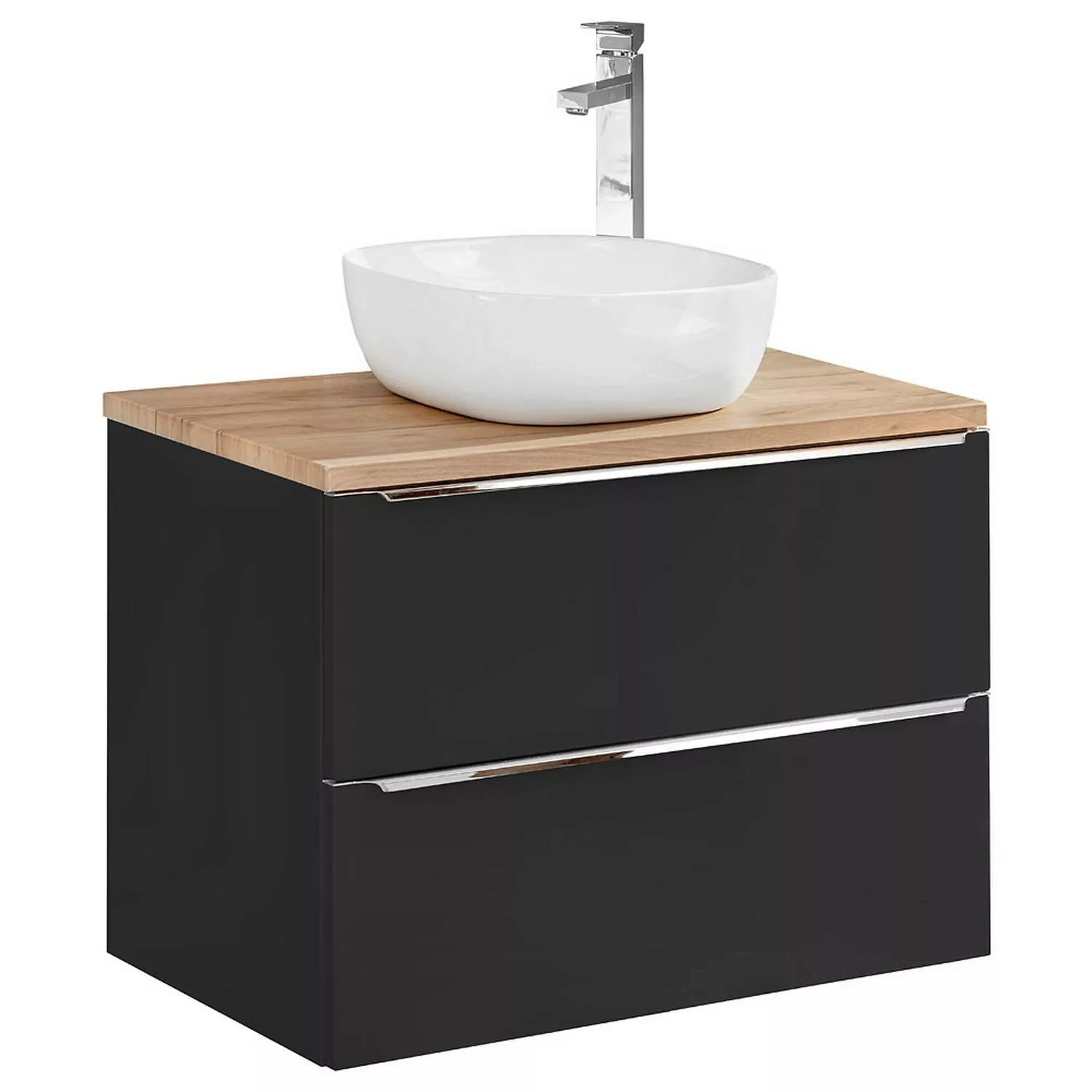 Badezimmer Waschtisch Set mit 50cm Keramik-Aufsatzwaschbecken TOSKANA-BLACK günstig online kaufen