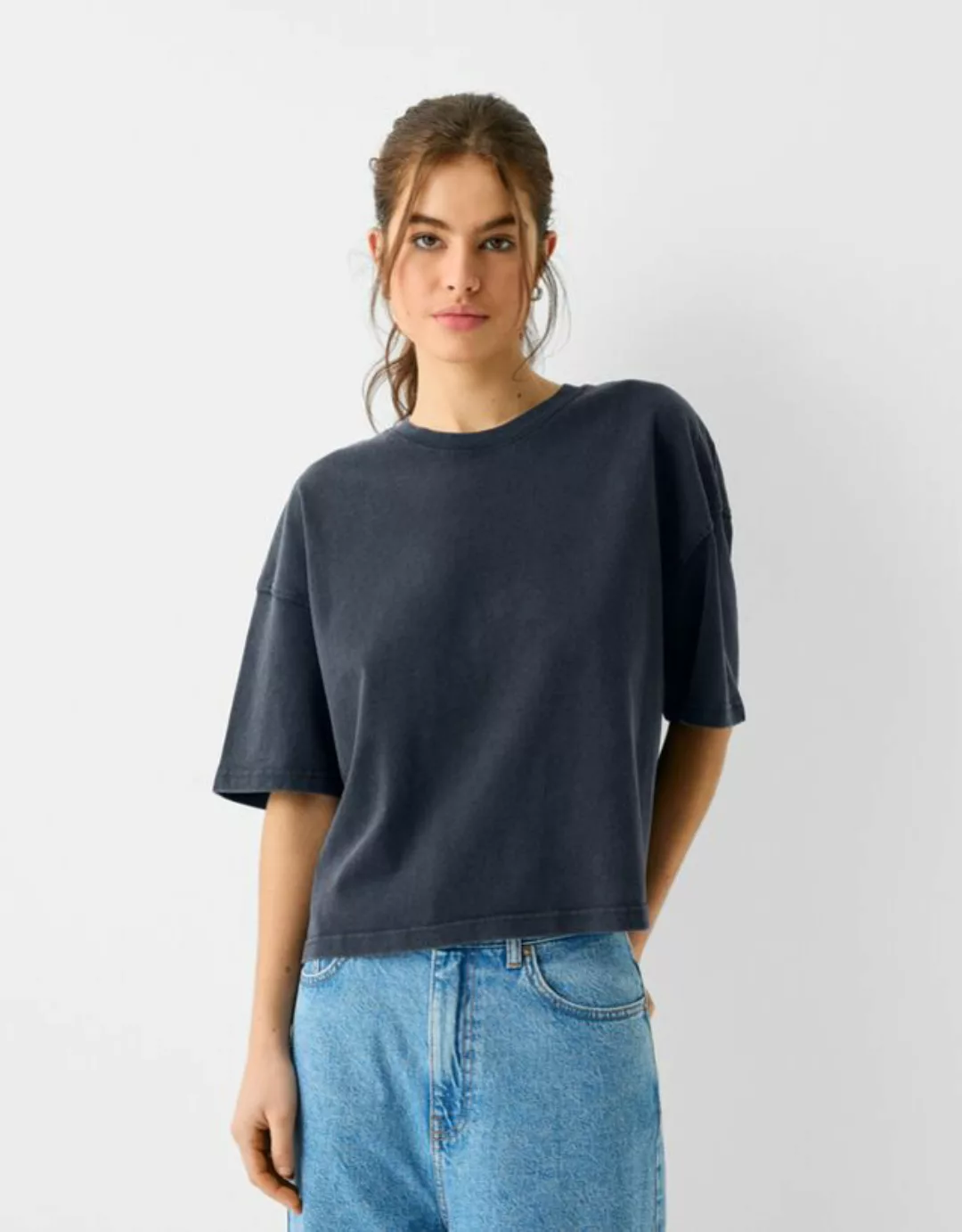 Bershka T-Shirt Im Boxy Fit Damen L Grau günstig online kaufen