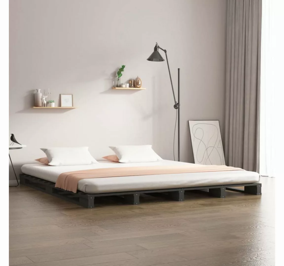 vidaXL Bettgestell Massivholzbett Grau 150x200 cm Kiefer 5FT King Size Bett günstig online kaufen