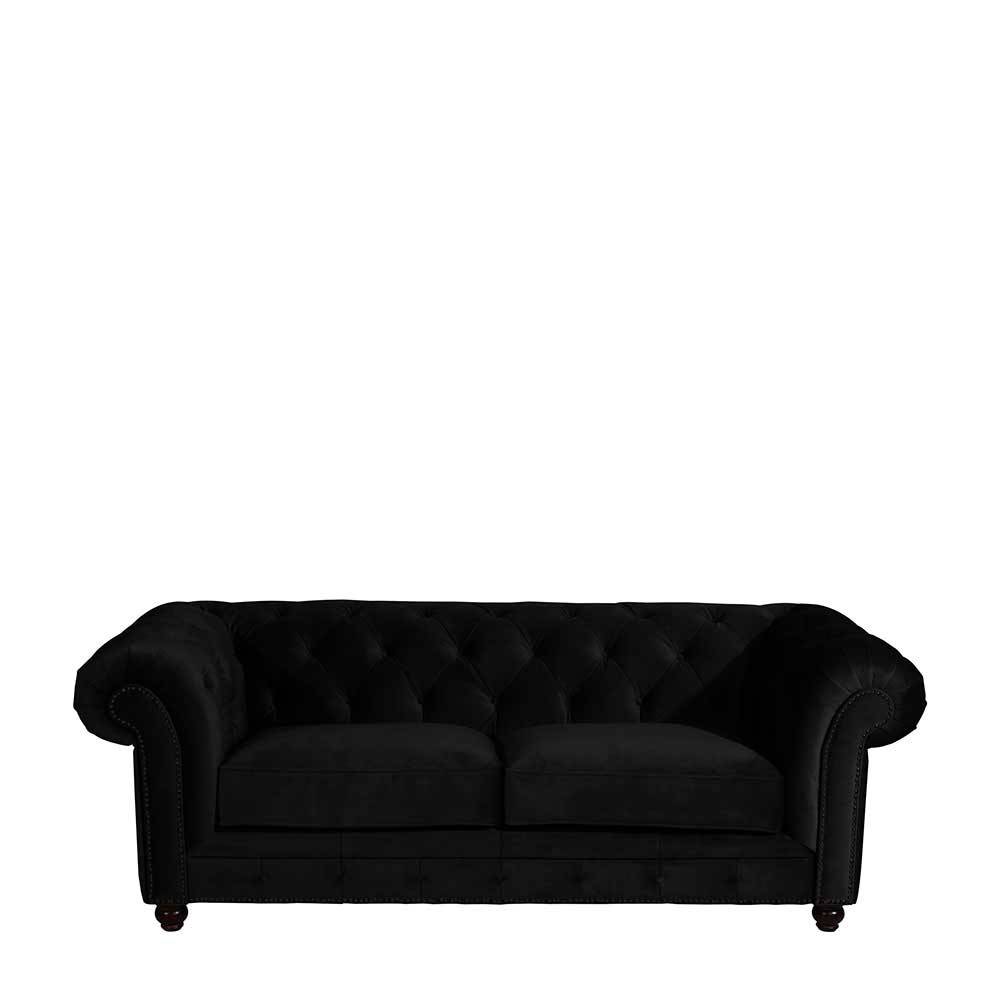 Schwarze Dreisitzer Couch im Chesterfield Look Samtvelours günstig online kaufen