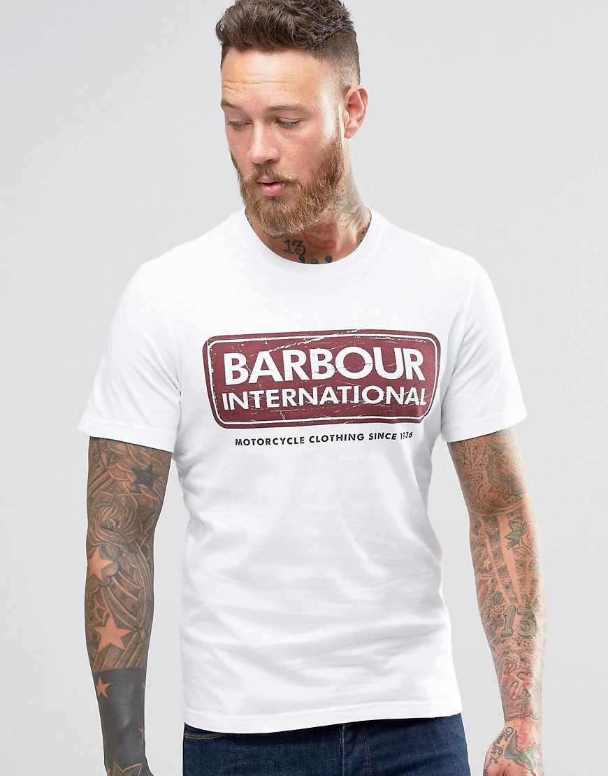 Barbour – Weißes T-Shirt mit International-Logo günstig online kaufen