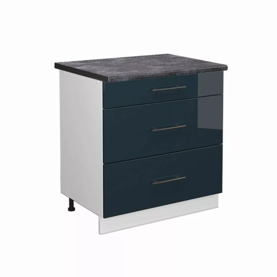 Vicco Unterschrank Fame-Line, Dunkelblau Hochglanz/Anthrazit, 80 cm mit 3 S günstig online kaufen