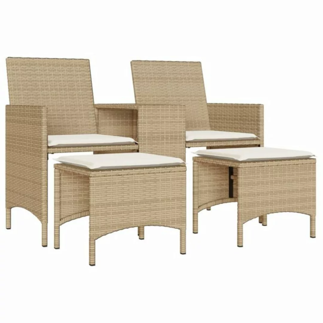 vidaXL Loungesofa Gartensofa 2-Sitzer mit Tisch und Hockern Beige Poly Ratt günstig online kaufen