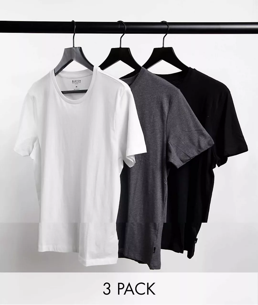 Burton Menswear – Mehrfarbige T-Shirts im 3er-Pack günstig online kaufen