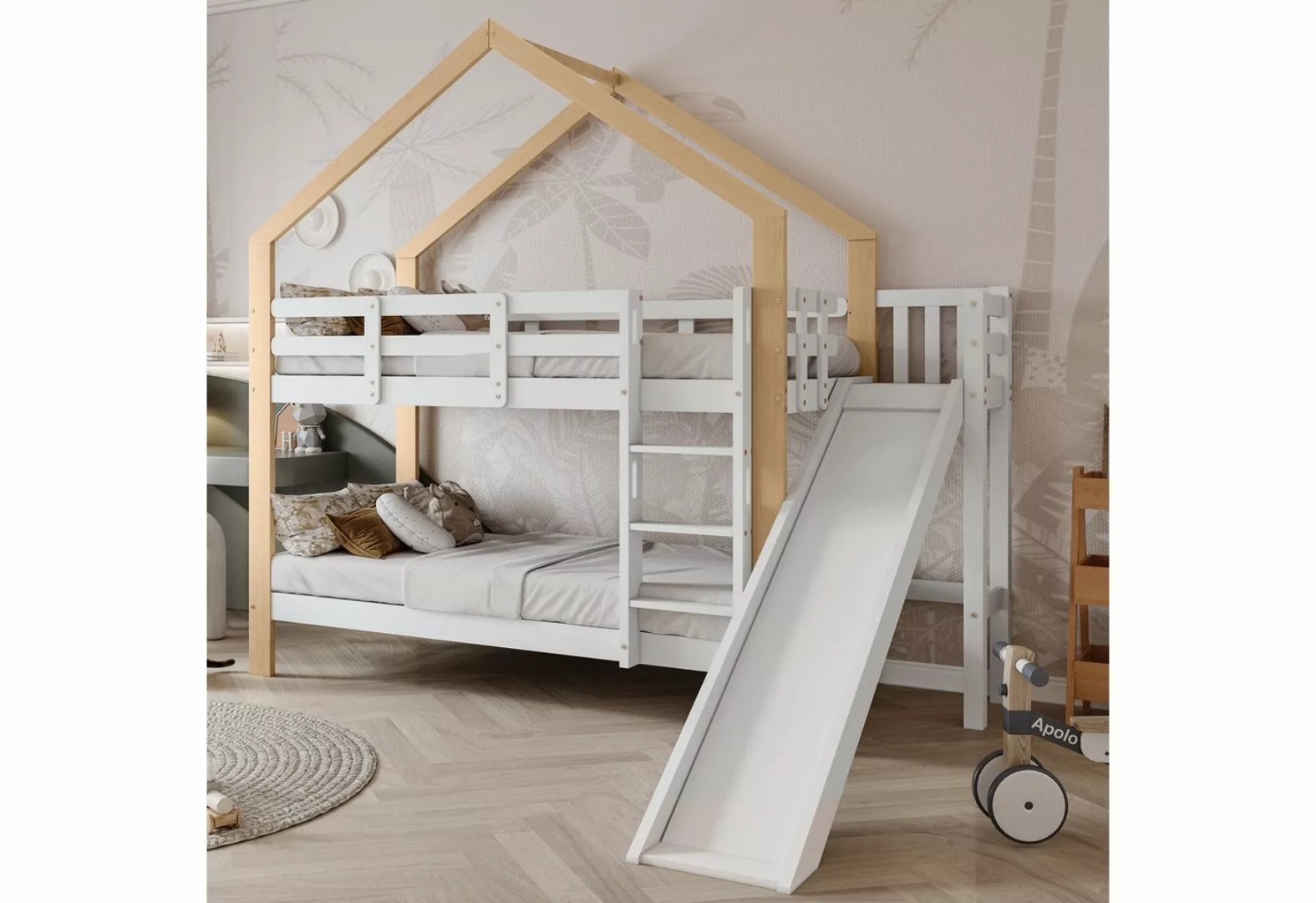 Celya Kinderbett Hausbett mit Rutsche und 2 Schubladen,Kinderbett 90x200cm, günstig online kaufen
