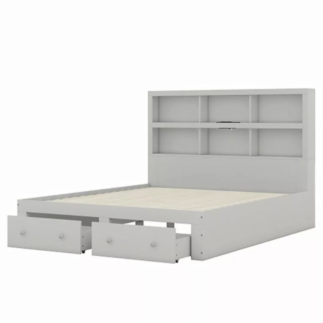 Sweiko Holzbett, 160*200cm Doppelbett mit 6 Staufächern, USB-Steckdose und günstig online kaufen