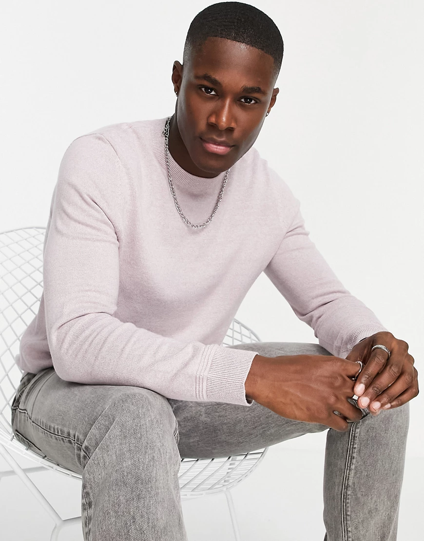 Topman – Strickpullover in Mauve mit Rundhalsausschnitt-Rosa günstig online kaufen