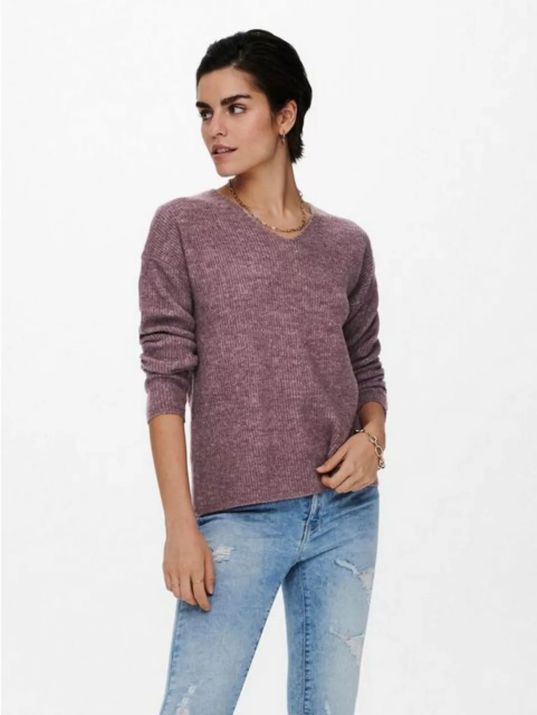 ONLY Strickpullover Warmer Strickpullover Stretch V-Ausschnitt Sweater ONLC günstig online kaufen