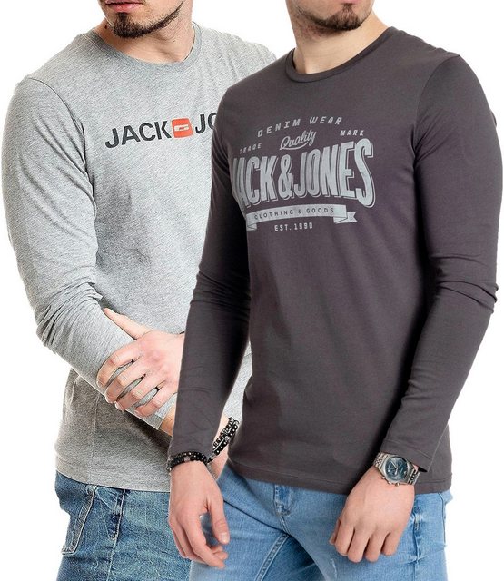 Jack & Jones Langarmshirt basic Regular Shirt mit Printdruck im 2er Set günstig online kaufen