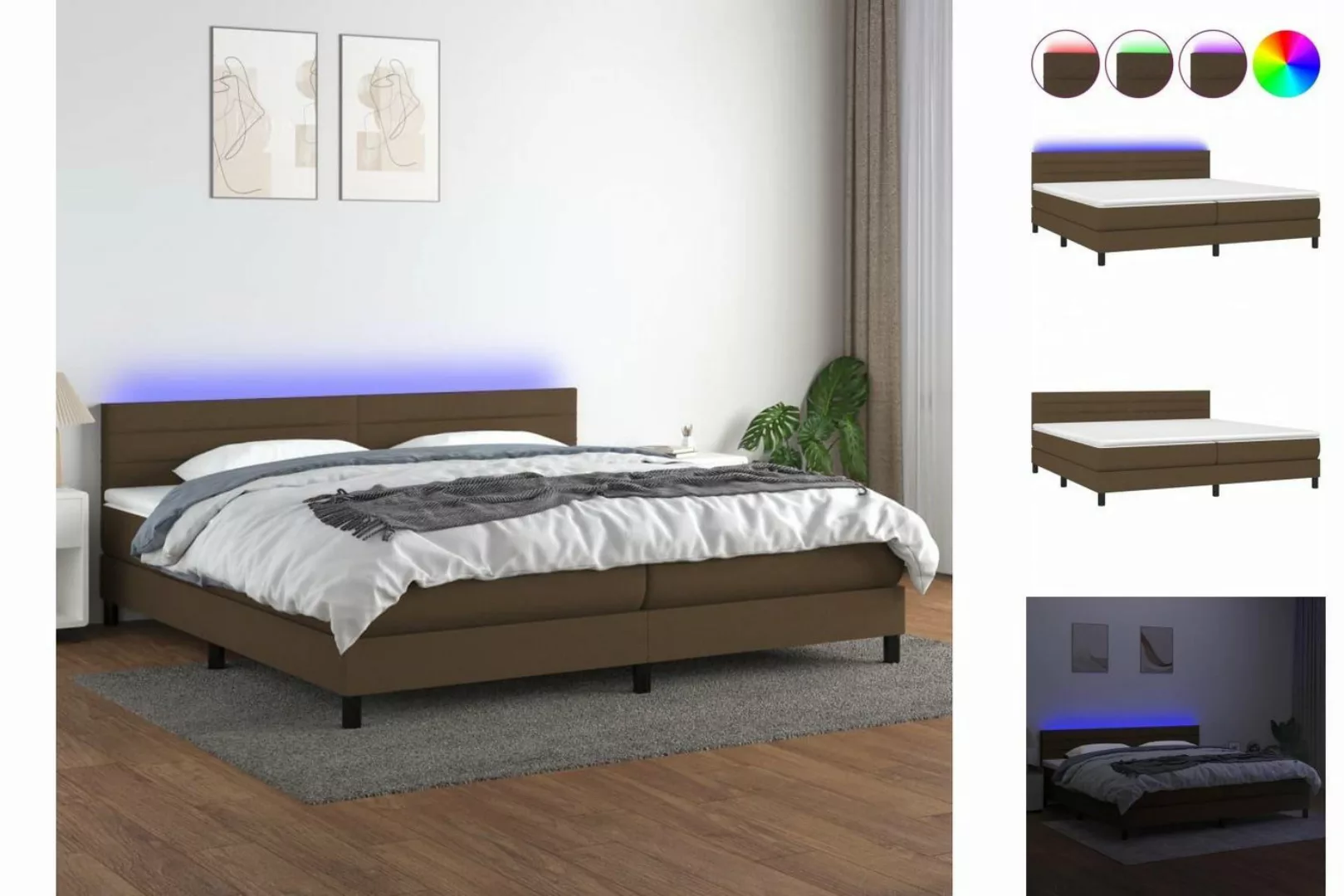 vidaXL Bettgestell Boxspringbett mit Matratze LED Dunkelbraun 200x200 cm St günstig online kaufen