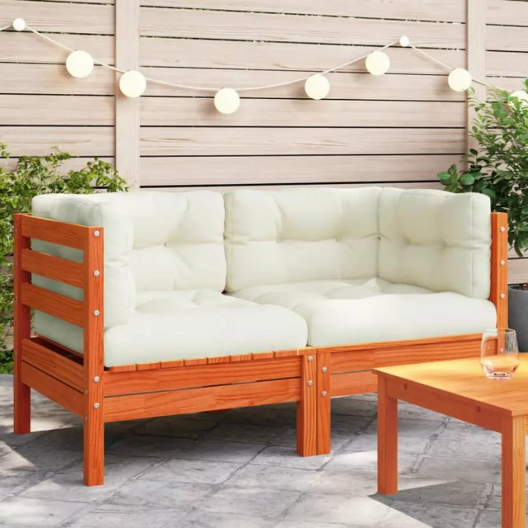 vidaXL Ecksofa Garten-Ecksofa mit Kissen 2 Stk. Wachsbraun Massivholz Kiefe günstig online kaufen