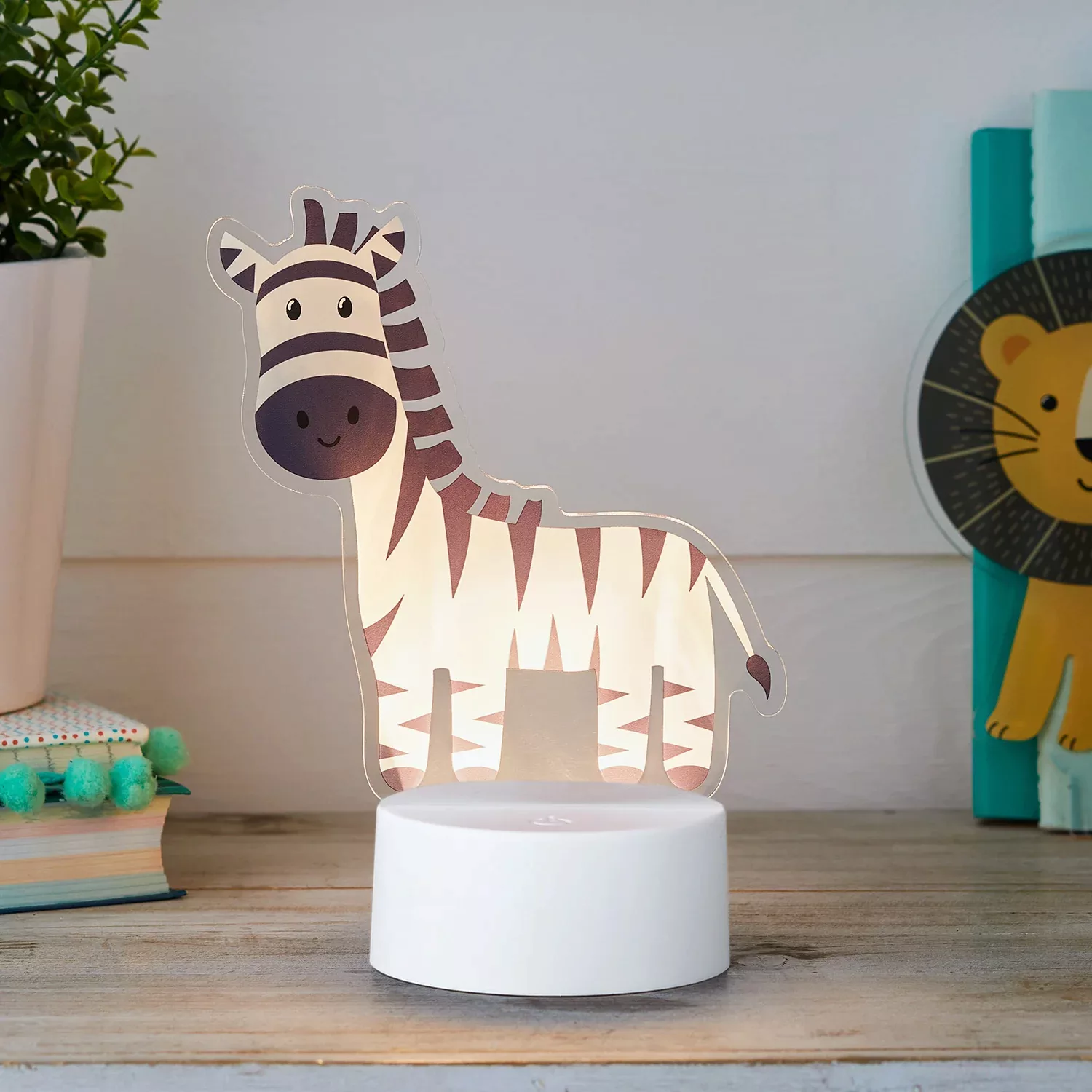 2-in-1 Löwe & Zebra USB Tischlampe Kinderzimmer günstig online kaufen