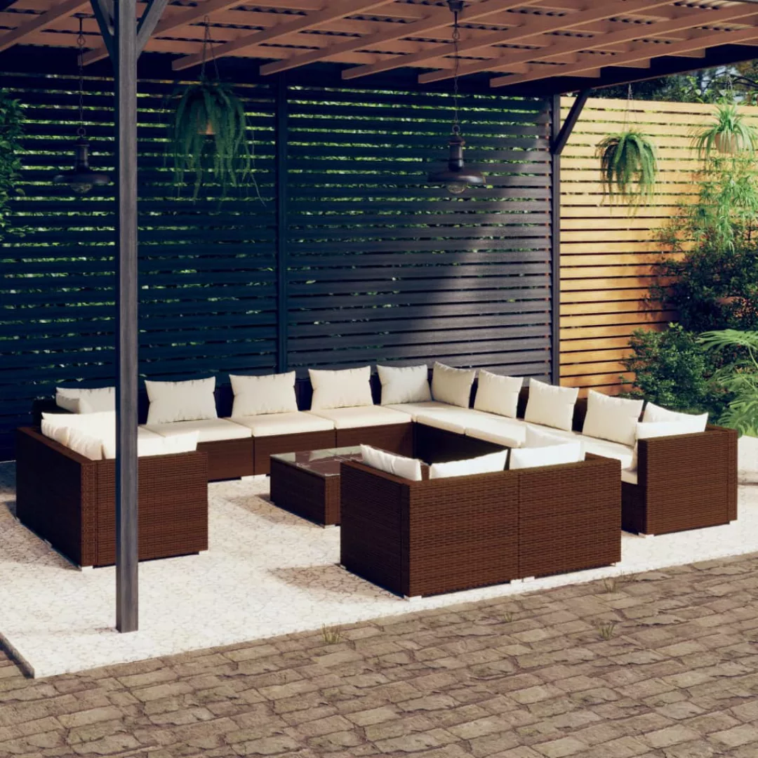 Vidaxl 14-tlg. Garten-lounge-set Mit Kissen Braun Poly Rattan günstig online kaufen