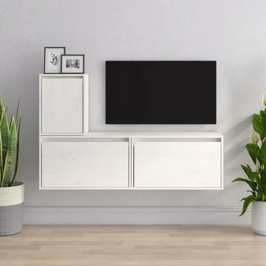 vidaXL TV-Schrank TV-Schränke 3 Stk Weiß Massivholz Kiefer Lowboard Lowboar günstig online kaufen