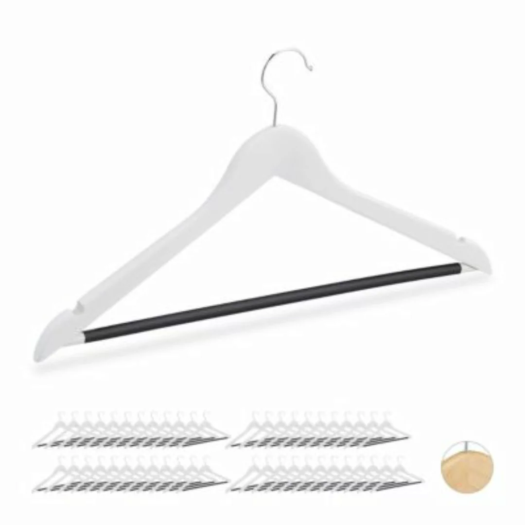 relaxdays 48 x Kleiderbügel aus Holz weiß günstig online kaufen
