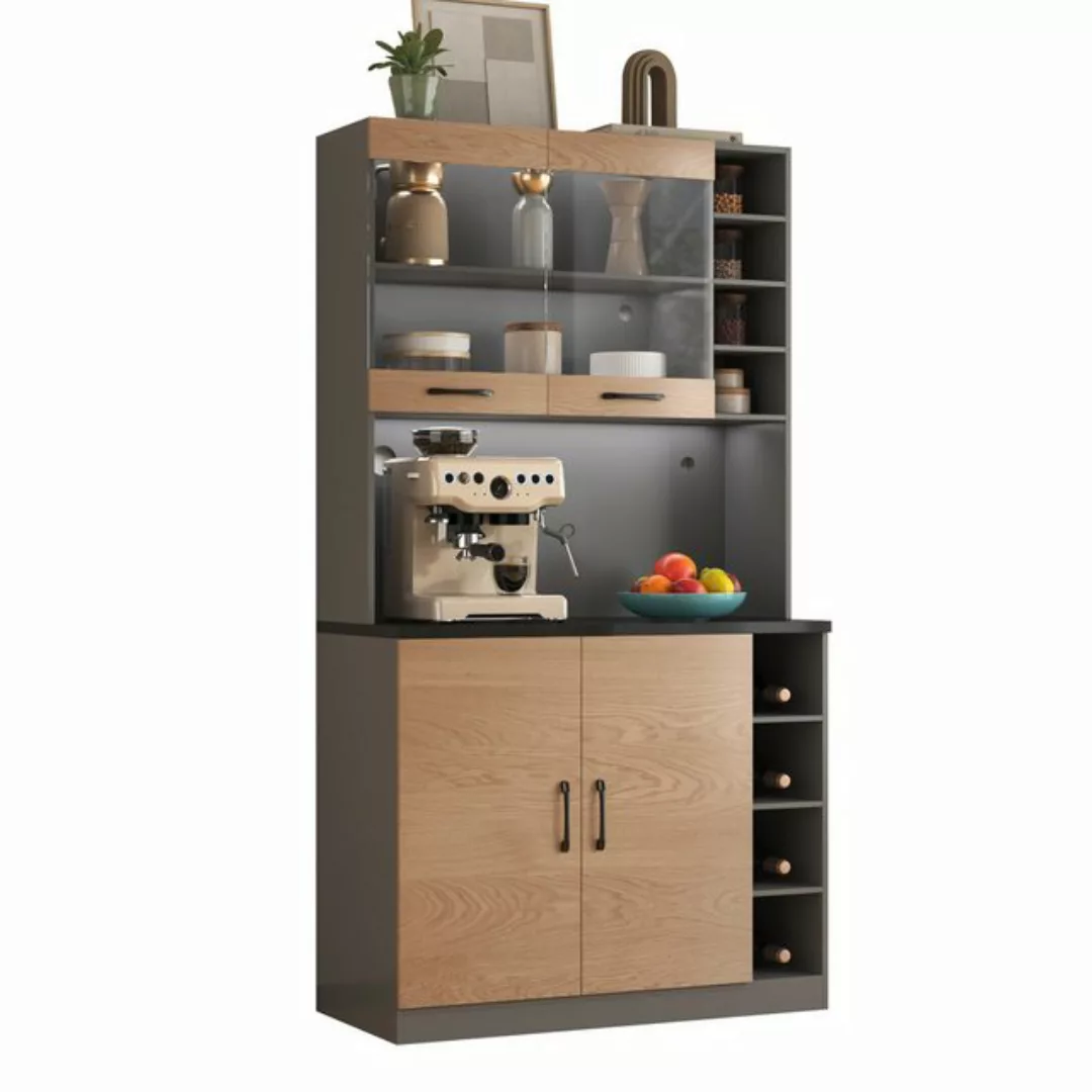 Ulife Küchenbuffet Küchenschrank aus Holz mit LED und viel Platz für Mikrow günstig online kaufen