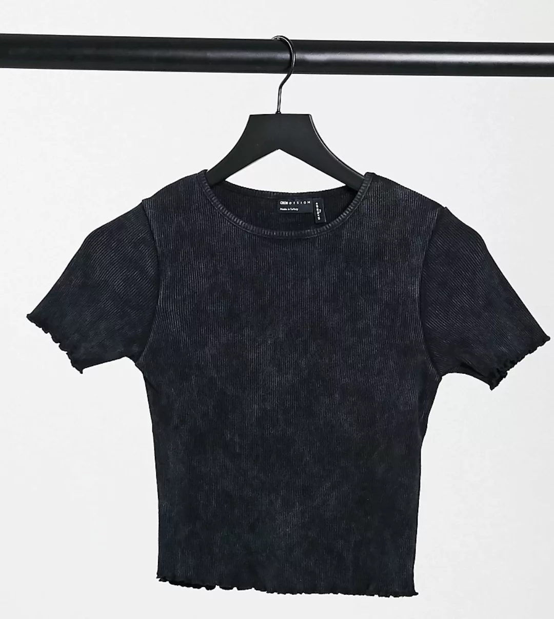 ASOS Design Tall – Kurzes T-Shirt mit gekräuseltem Saum in verwaschenem Sch günstig online kaufen