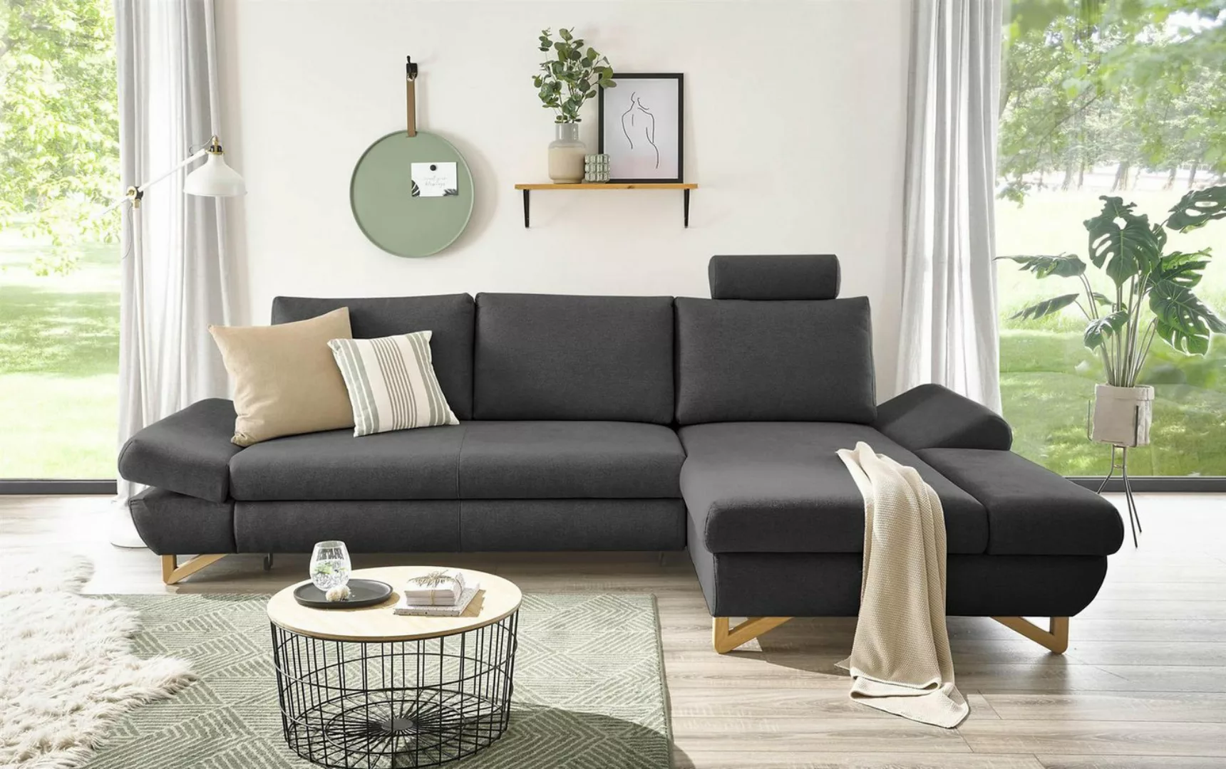 Design-Wohngalerie Sofa Ecksofa Halsta - Velourstoff Anthrazit, Recamiere r günstig online kaufen