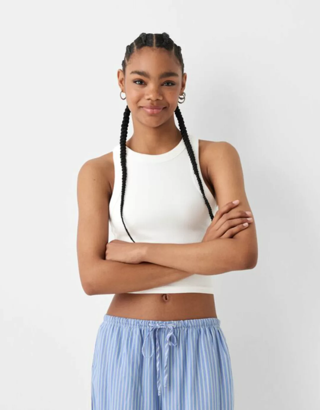 Bershka Ärmelloses Shirt Mit Patentmuster Damen 10-12 Grbrochenes Weiss günstig online kaufen