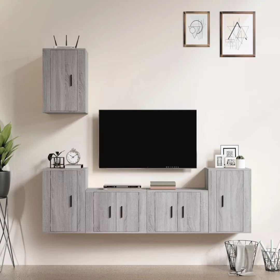 vidaXL TV-Schrank 5-tlg TV-Schrank-Set Grau Sonoma Spanplatte TV-Lowboard F günstig online kaufen