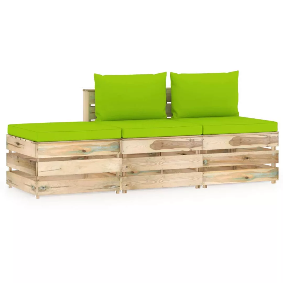 3-tlg. Garten-lounge-set Mit Kissen Grün Imprägniertes Holz günstig online kaufen