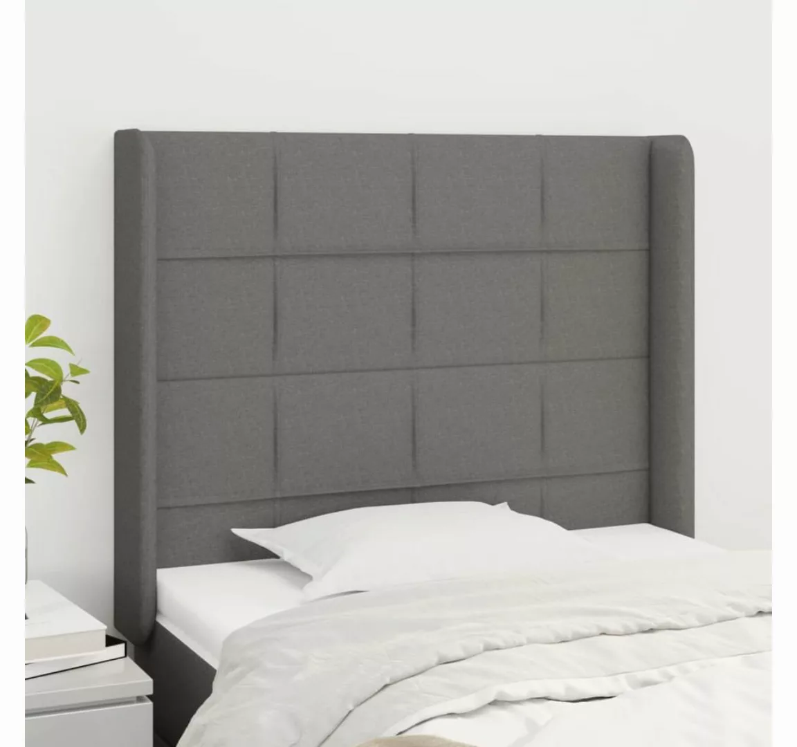 vidaXL Bett, Kopfteil mit Ohren Dunkelgrau 103x16x118/128 cm Stoff günstig online kaufen