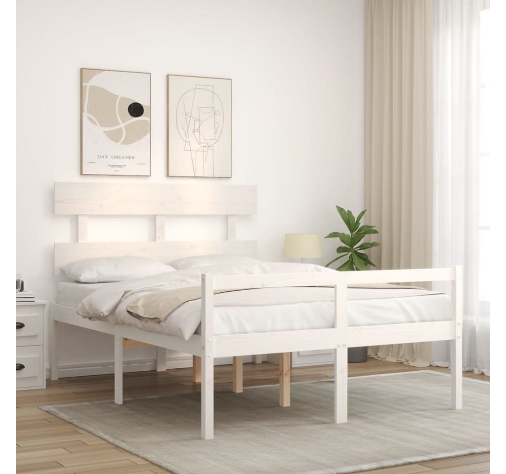 vidaXL Bett Seniorenbett mit Kopfteil 140x190 cm Weiß Massivholz günstig online kaufen