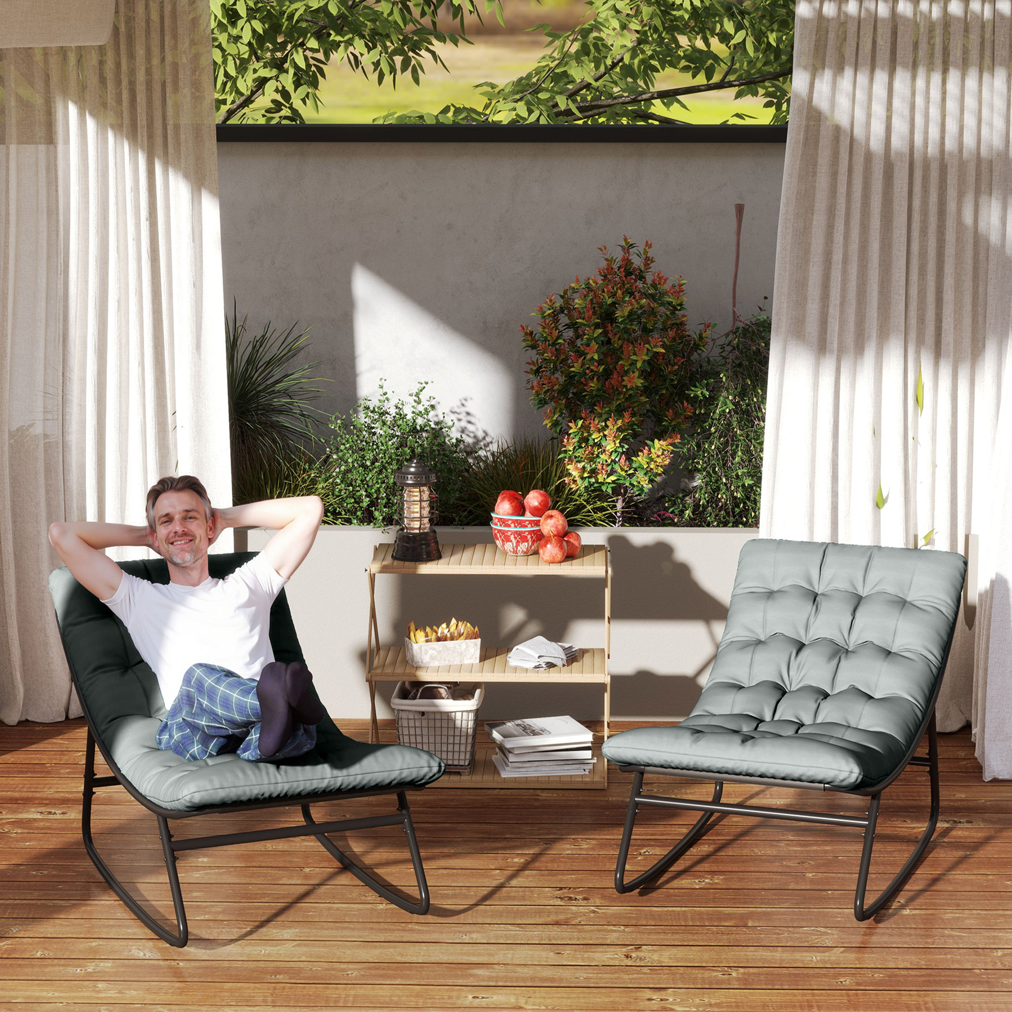Outsunny Set mit 2 Outdoor-Schaukelstühlen, Schaukelstühle mit dicken Kisse günstig online kaufen