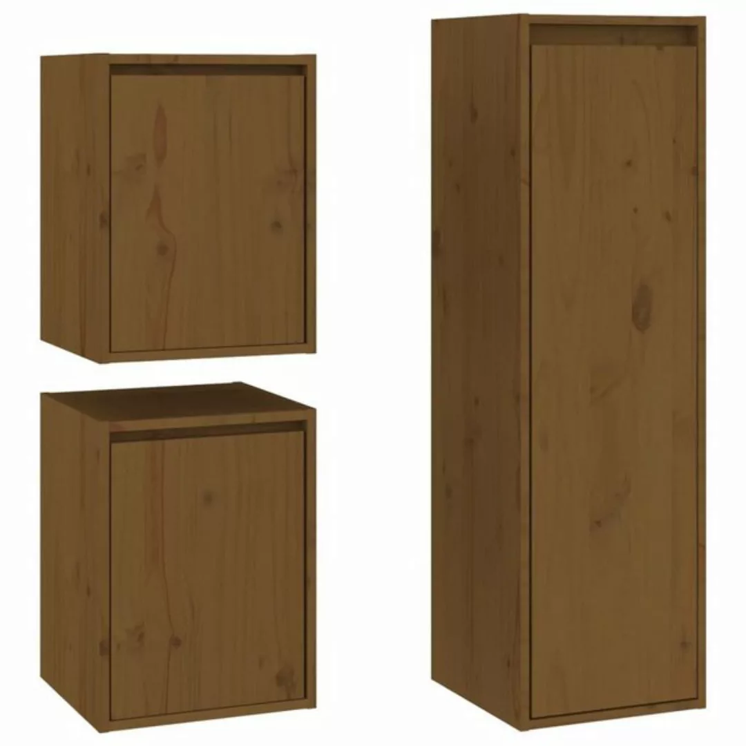 furnicato TV-Schrank TV-Schränke 3 Stk. Honigbraun Massivholz Kiefer (3-St) günstig online kaufen