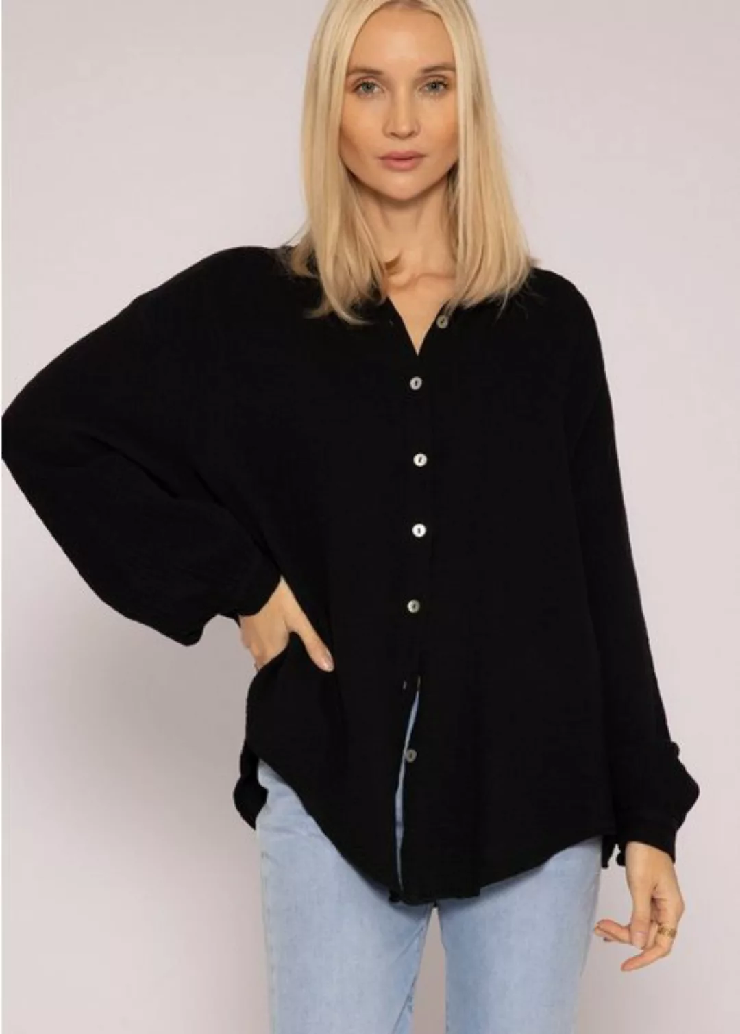 SASSYCLASSY Longbluse Oversize Musselin Bluse Damen kurz Langarm Elegant He günstig online kaufen