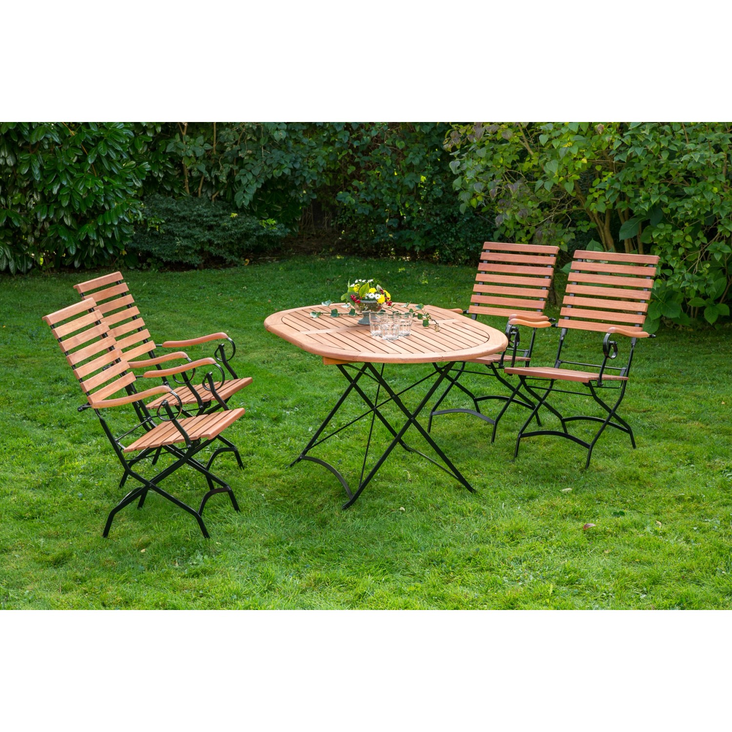 Gartenmöbel-Set Schlossgarten 5-tlg. Braun inkl. Tisch und hoher Rückenlehn günstig online kaufen