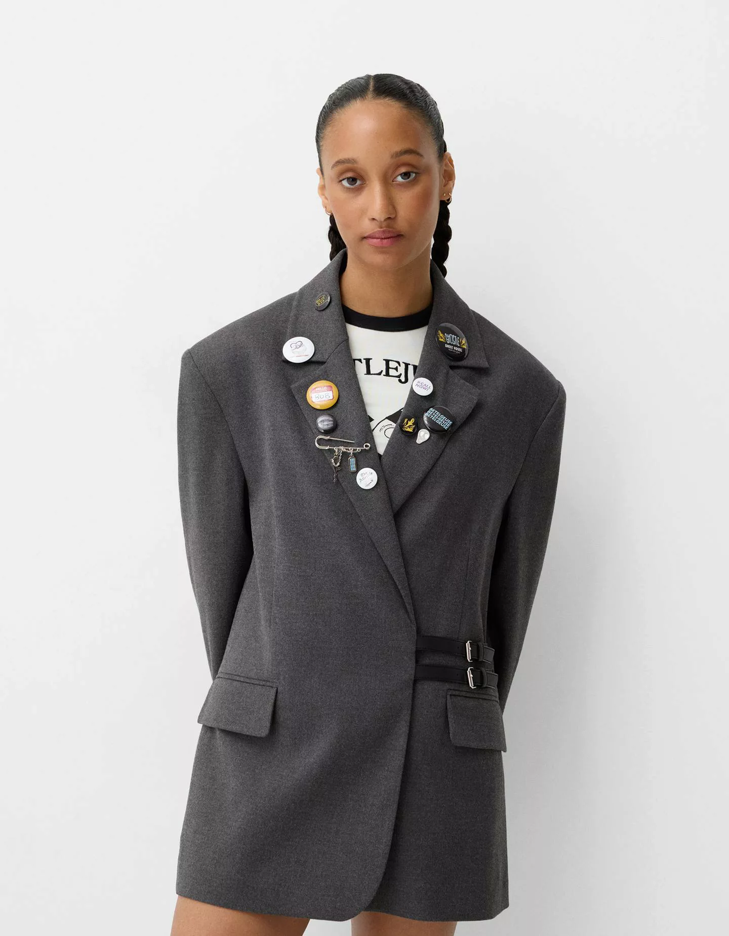 Bershka Oversize-Blazer Bershka X Beetlejuice Damen Xs-S Grau günstig online kaufen