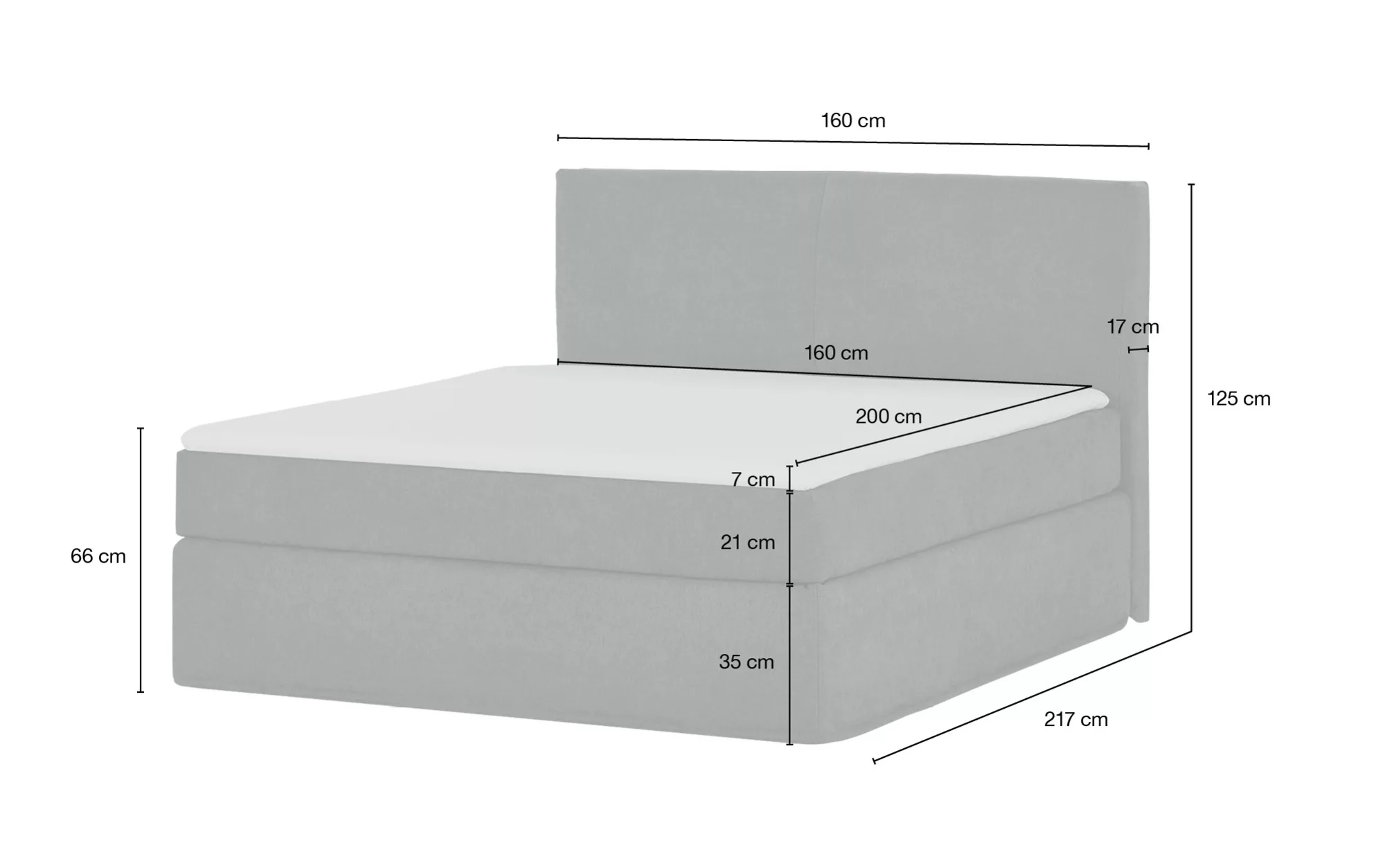 Boxi Boxspringbett 160 x 200 cm  Boxi Classic ¦ grau ¦ Maße (cm): B: 160 H: günstig online kaufen