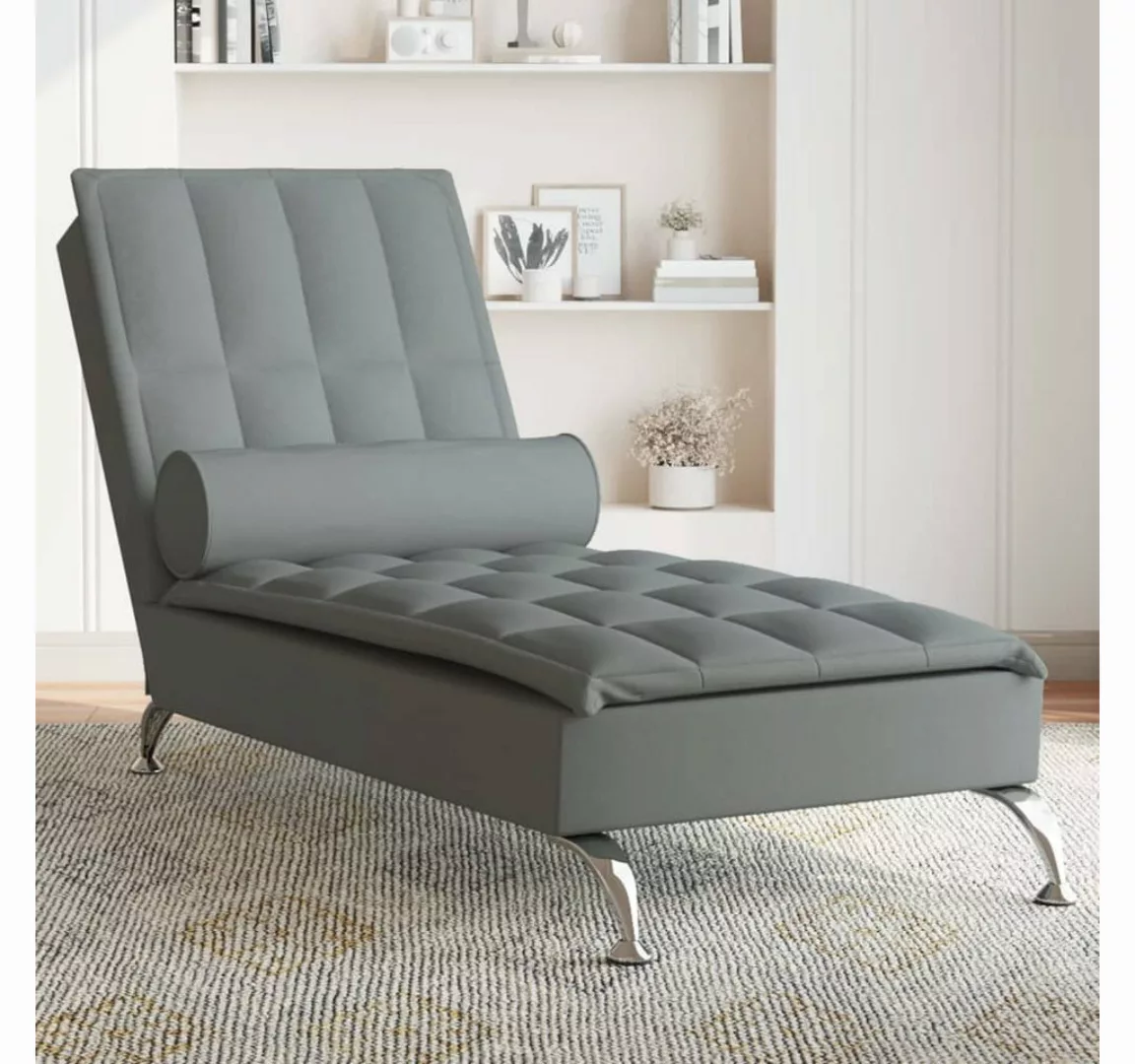 vidaXL Chaiselongue Massage-Chaiselongue mit Nackenrolle Dunkelgrau Stoff, günstig online kaufen