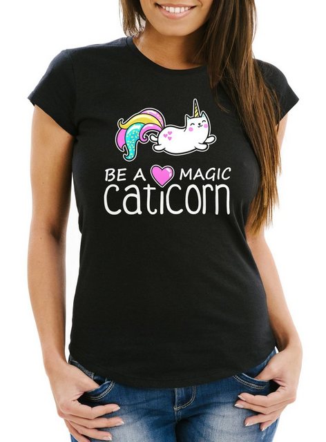 MoonWorks Print-Shirt Damen T-Shirt Be a magic caticorn Einhorn Unicorn Sli günstig online kaufen