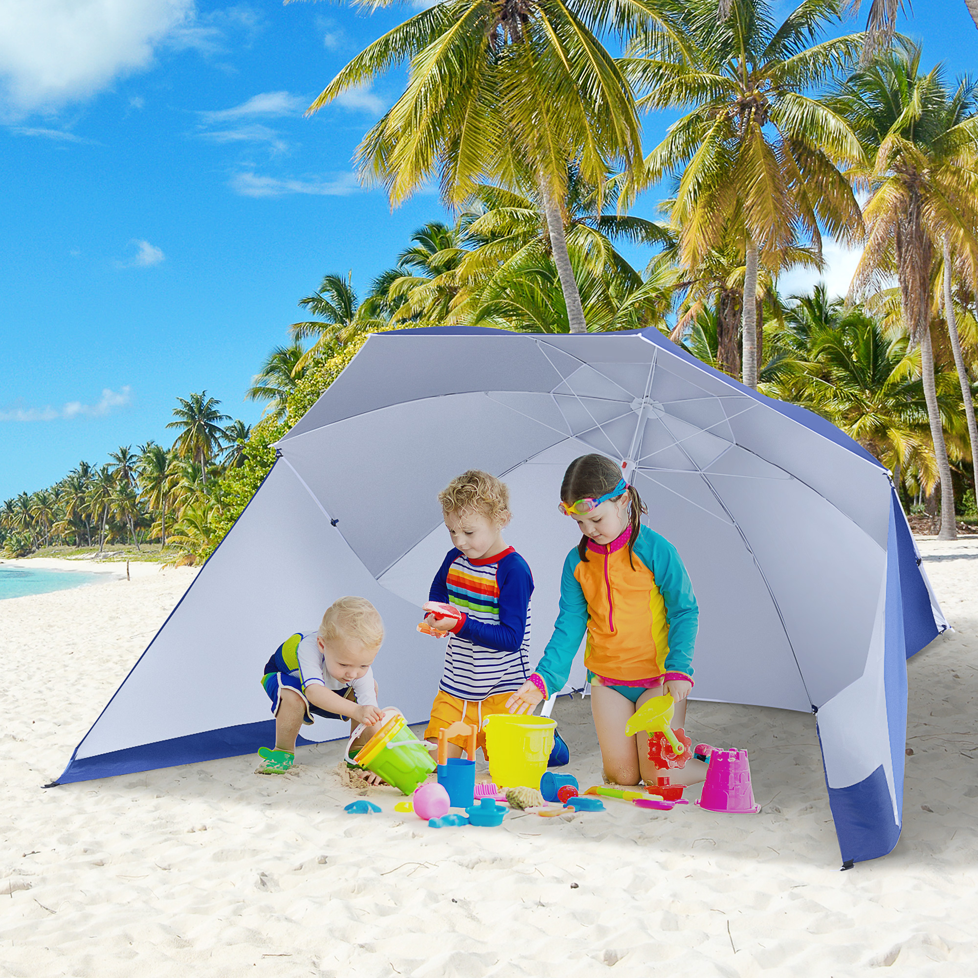 Outsunny Sonnenschirm mit Windschutz  2 in 1 Strandschirm & Strandmuschel, günstig online kaufen