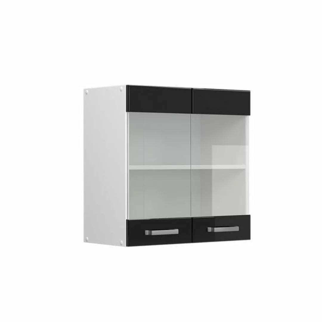 Vicco Schranksystem R-Line, Schwarz Hochglanz/Weiß, 60 cm mit Glastüren günstig online kaufen