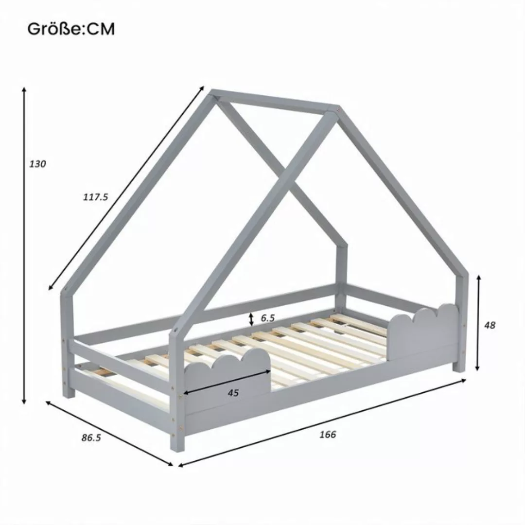 KLAM HOME Kinderbett Hausbett Massivholz mit Lattenrost Rausfallschutz 80x1 günstig online kaufen