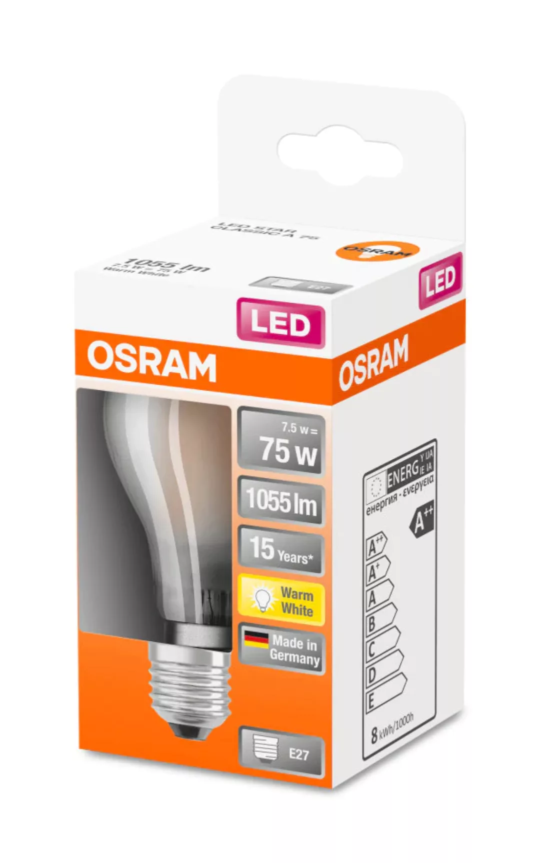 Osram LED-Leuchtmittel E27 Glühlampenform 7,5 W 1055 lm 10,5 x 6 cm (H x Ø) günstig online kaufen