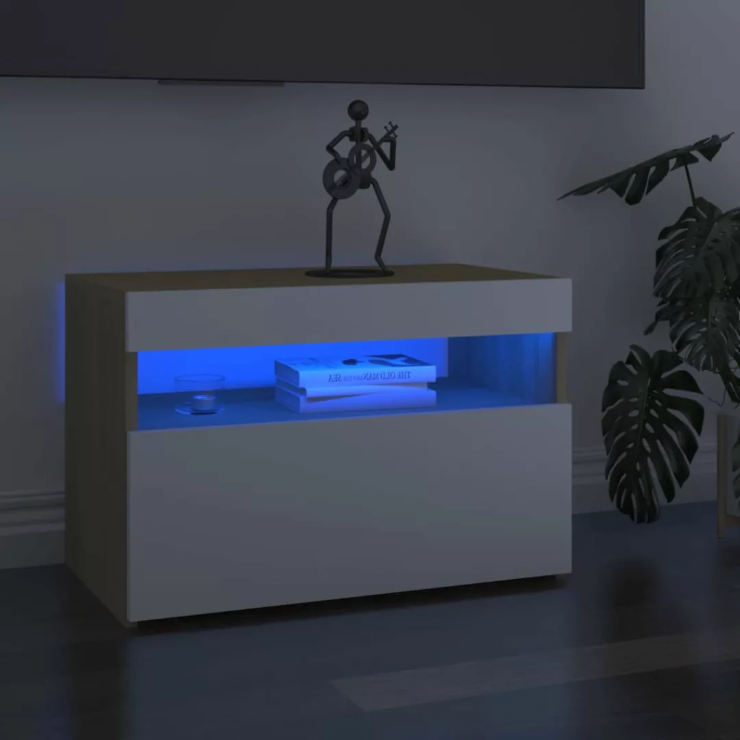 Nachttisch Mit Led-leuchten Weiß Sonoma-eiche 60x35x40cm günstig online kaufen