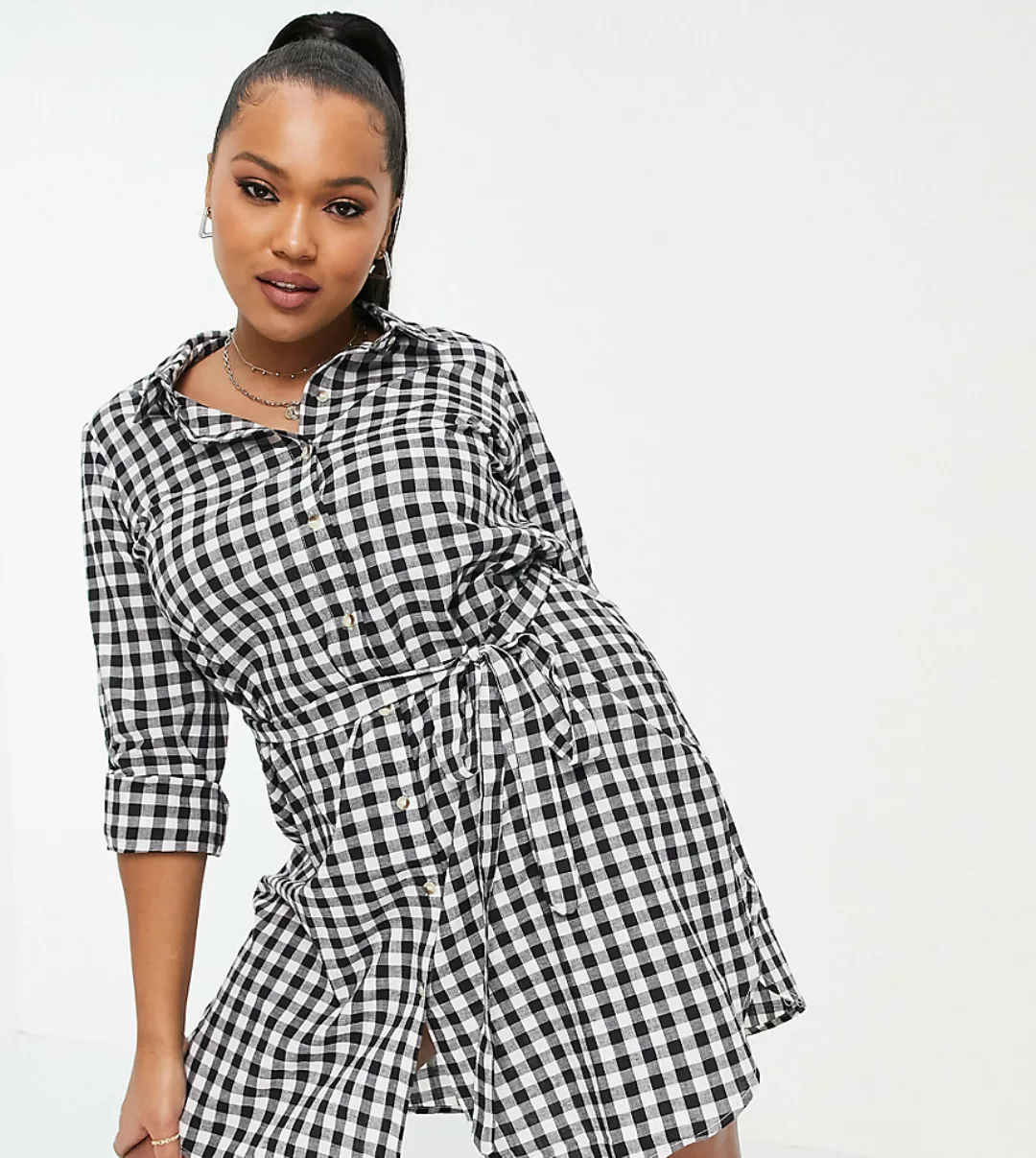 Yours – Exklusives, kariertes Hemdkleid in Schwarz und Weiß günstig online kaufen