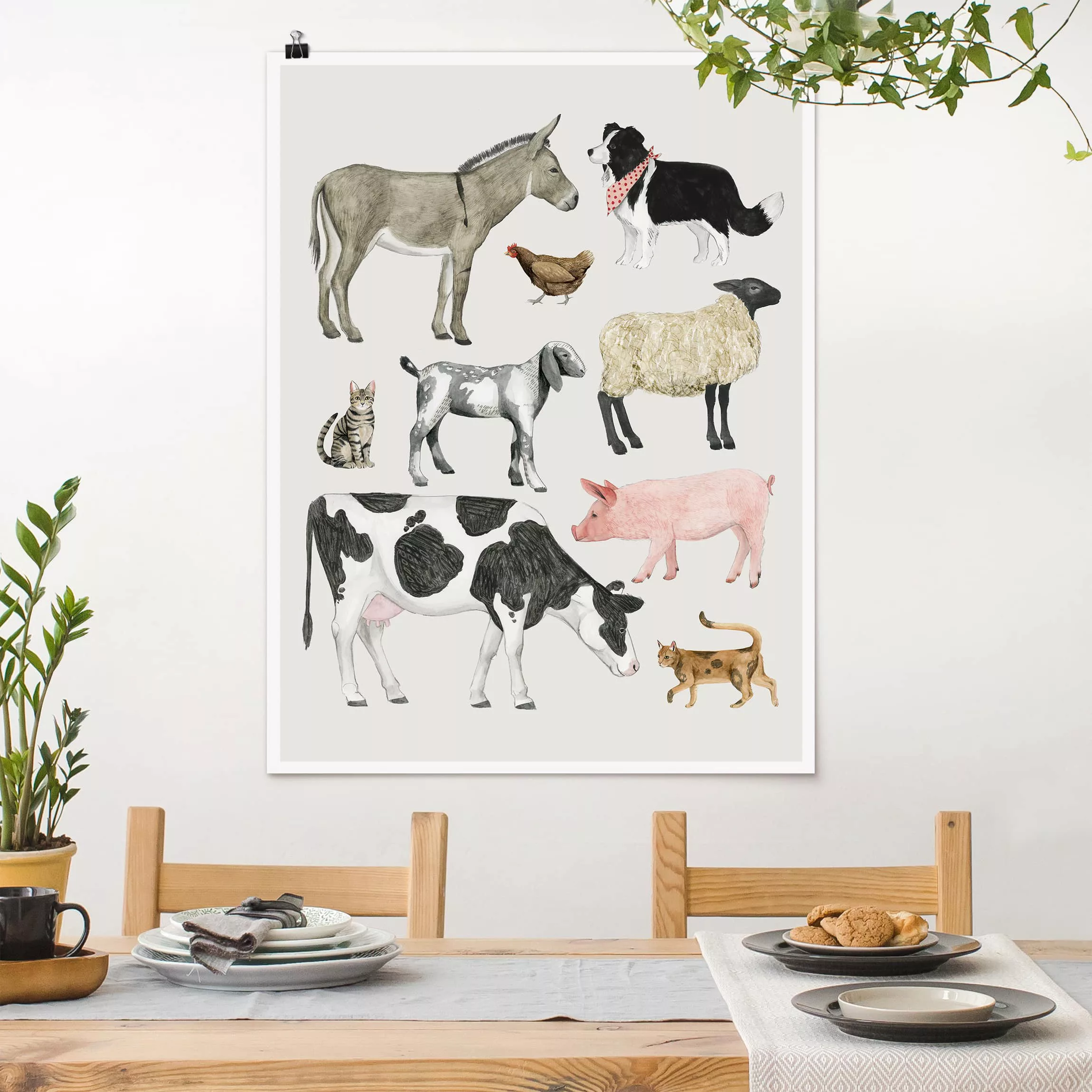 Poster Kinderzimmer - Hochformat Bauernhof Tierfamilie II günstig online kaufen