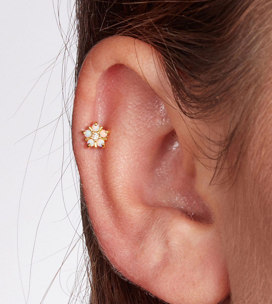 With Bling – Goldbeschichtetes Blumen-Piercing aus weißem Opal und 6 mm lan günstig online kaufen