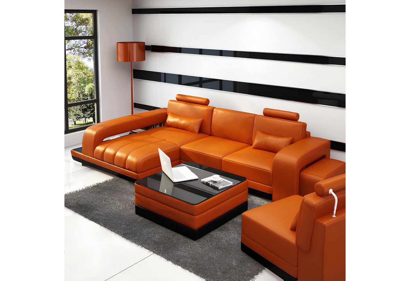 Xlmoebel Ecksofa Neu Orange Ledersofa mit Eck Garnitur und USB-Anschluss in günstig online kaufen