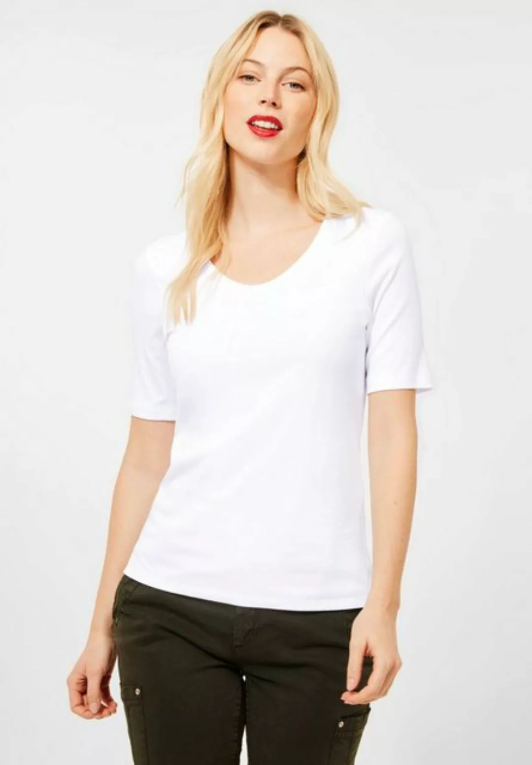 STREET ONE T-Shirt Street One T-Shirt mit V-Ausschnitt in White (1-tlg) Kör günstig online kaufen
