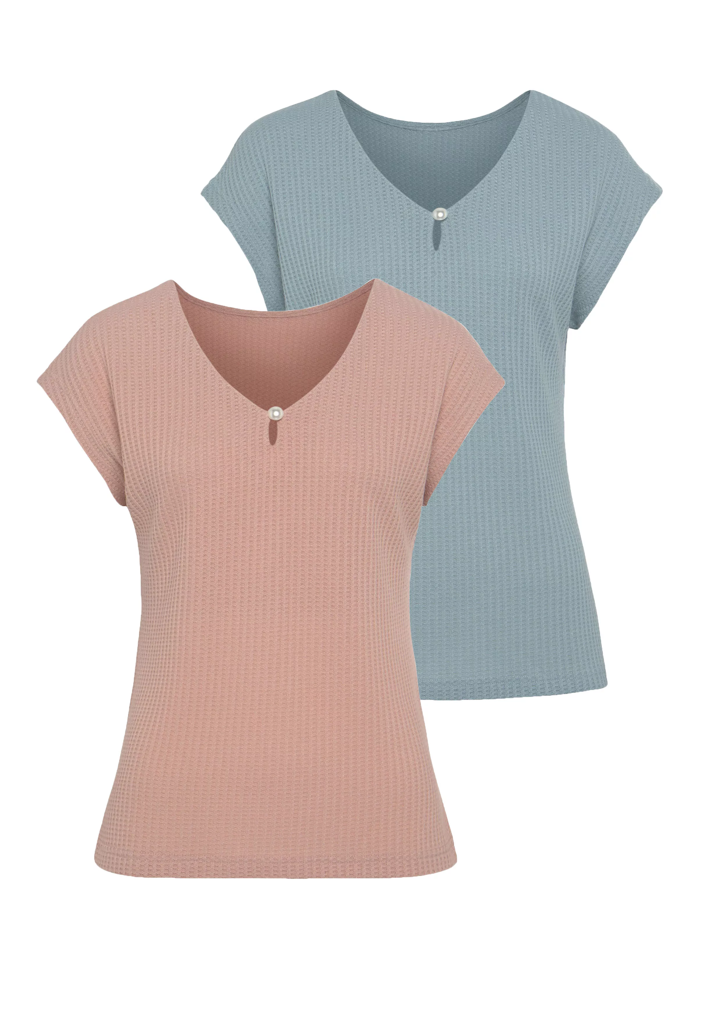 LASCANA T-Shirt, mit Zierperle am Ausschnitt günstig online kaufen